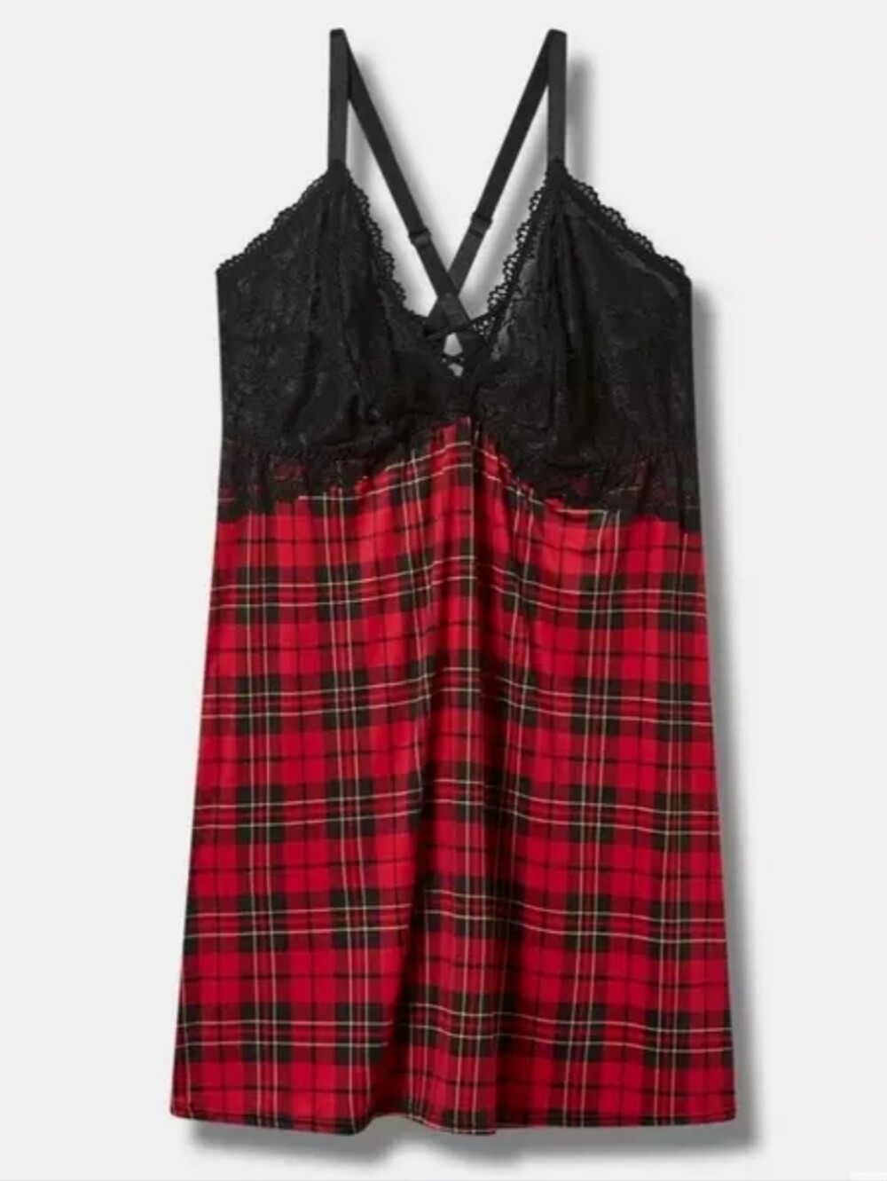 Torrid Plaid Microfiber Deep V Slip Chemise